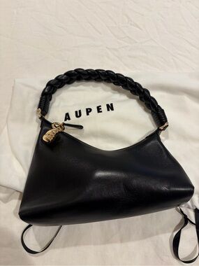 Aupen Black Braided-Handle Shoulder Bag